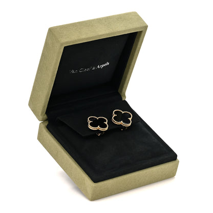 Van Cleef & Arpels 18K Yellow Gold Black Onyx Magic Alhambra Earrings 5 of 5