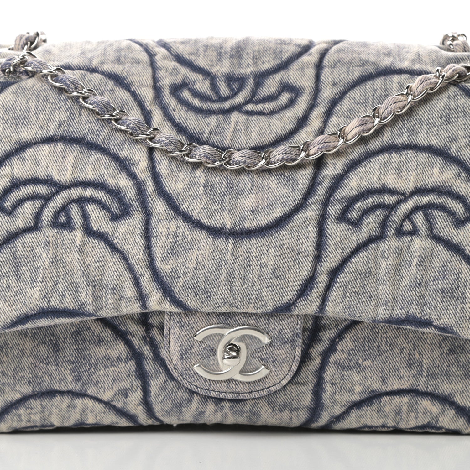 Chanel Denim Embossed CC Logo Print Jumbo Single Flap Blue 8 of 10