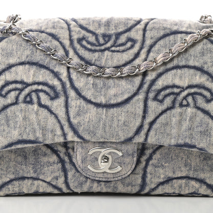 Chanel Denim Embossed CC Logo Print Jumbo Single Flap Blue 8 of 10