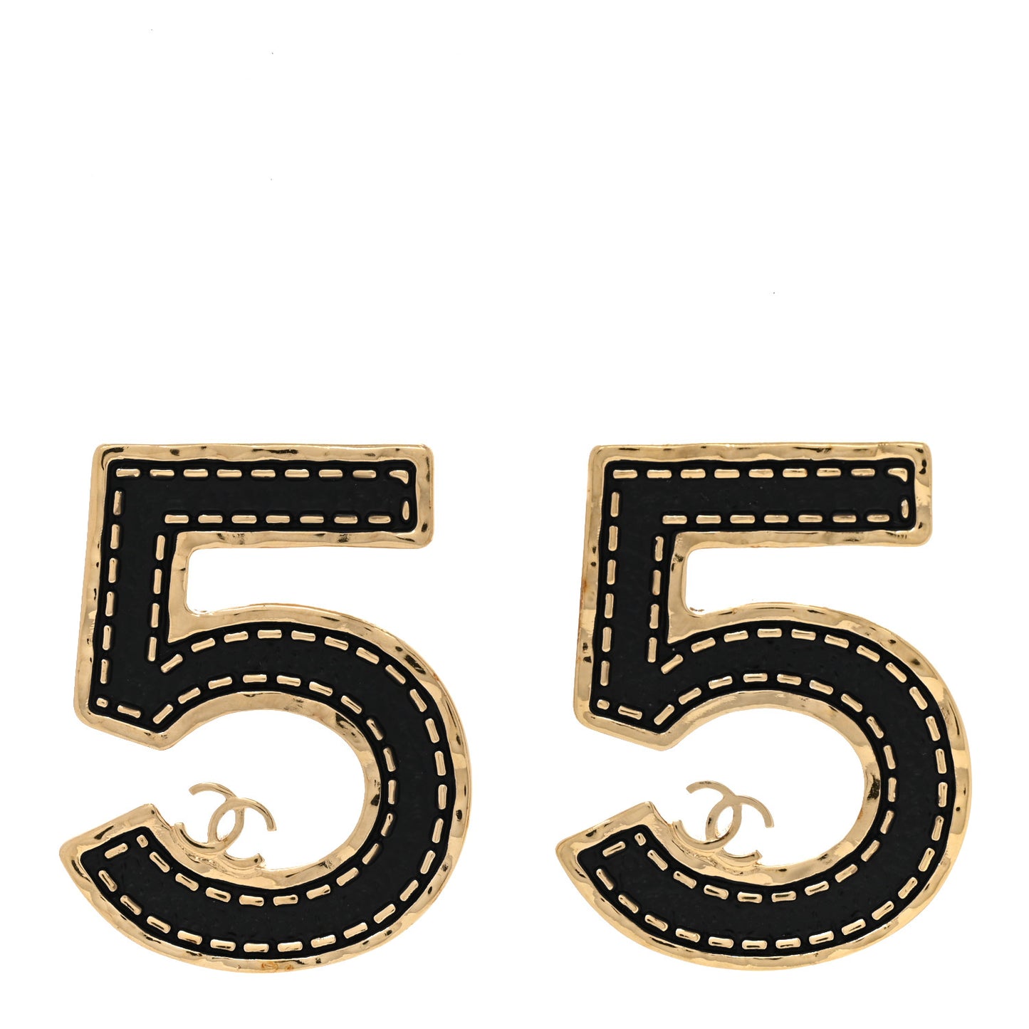 Metal CC No 5 Earrings Gold Black