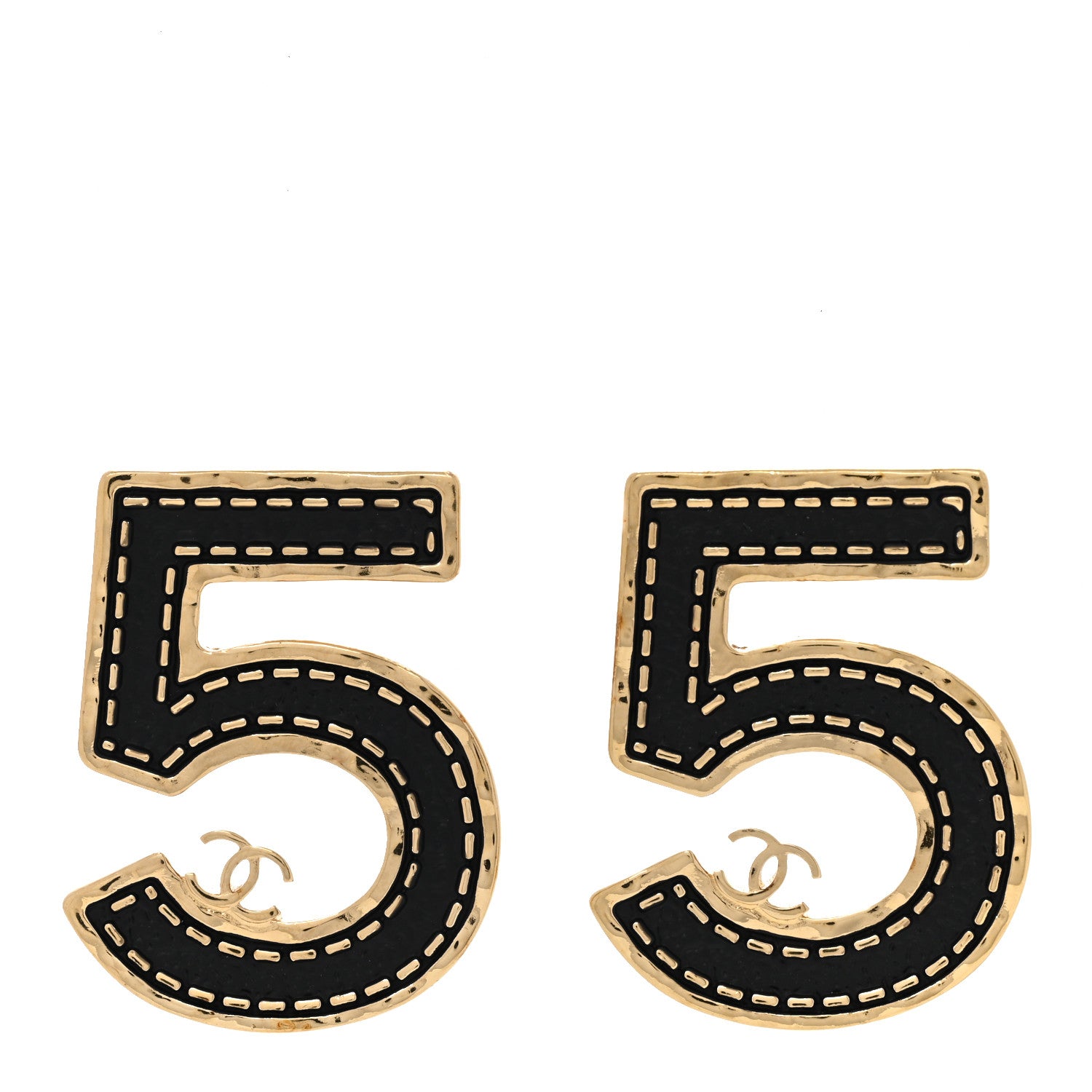 Chanel Metal CC No 5 Earrings Gold Black 1 of 5