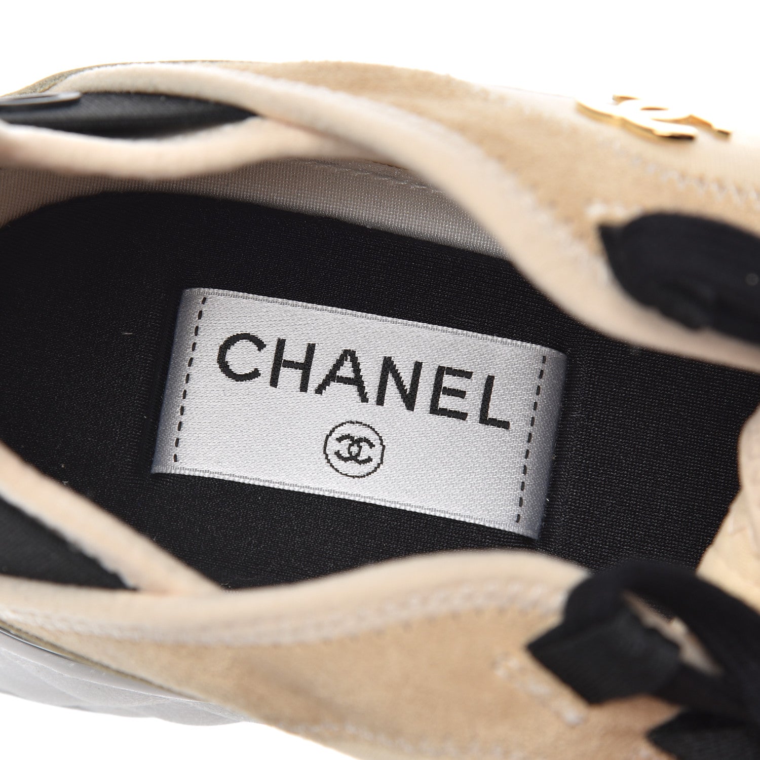 Chanel Velvet Calfskin Mixed Fibers CC Sneakers 38 Beige 6 of 15