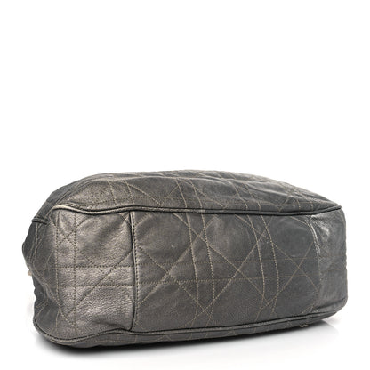 Christian Dior Metallic Lambskin Cannage Drawstring Bag Grey 4 of 10