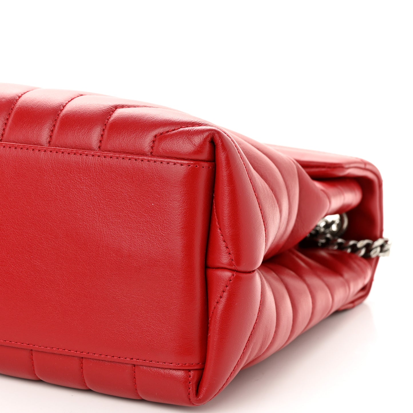 Calfskin Y Quilted Monogram Medium Loulou Chain Satchel Lipstick Red