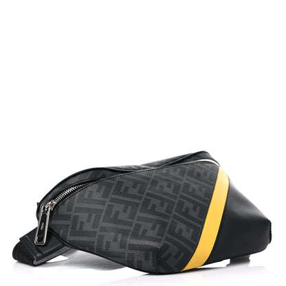 Fendi Glazed Fabric Vitello Liberty Century Logo FF 1974 Diagonal Belt Bag Black Sunflower 4 of 9