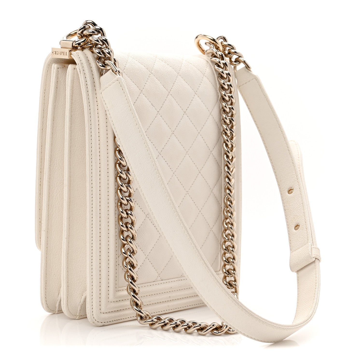 Chanel Caviar Quilted North South Boy Flap White 3 of 11