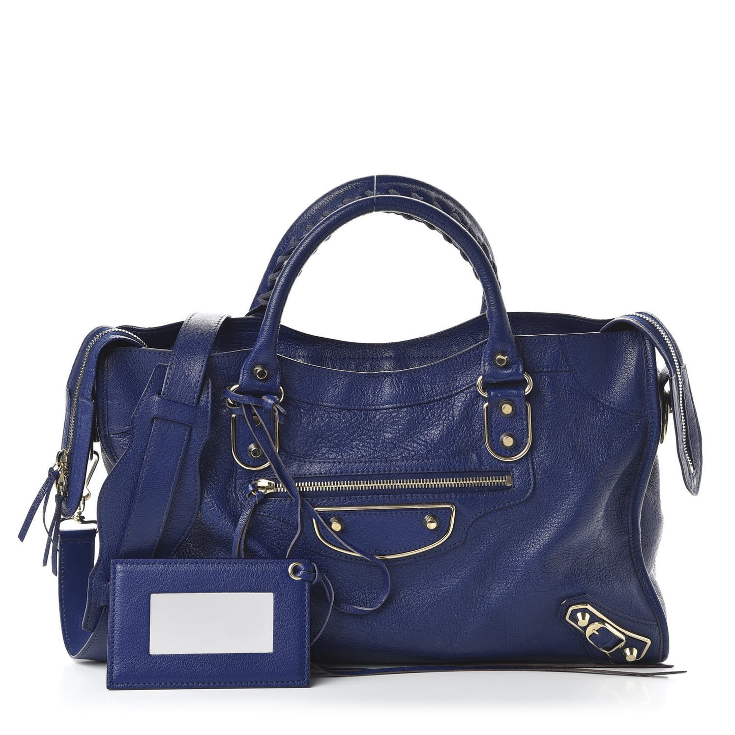 Chevre Hamilton Gold Metallic Edge Hardware City Bleu Roi