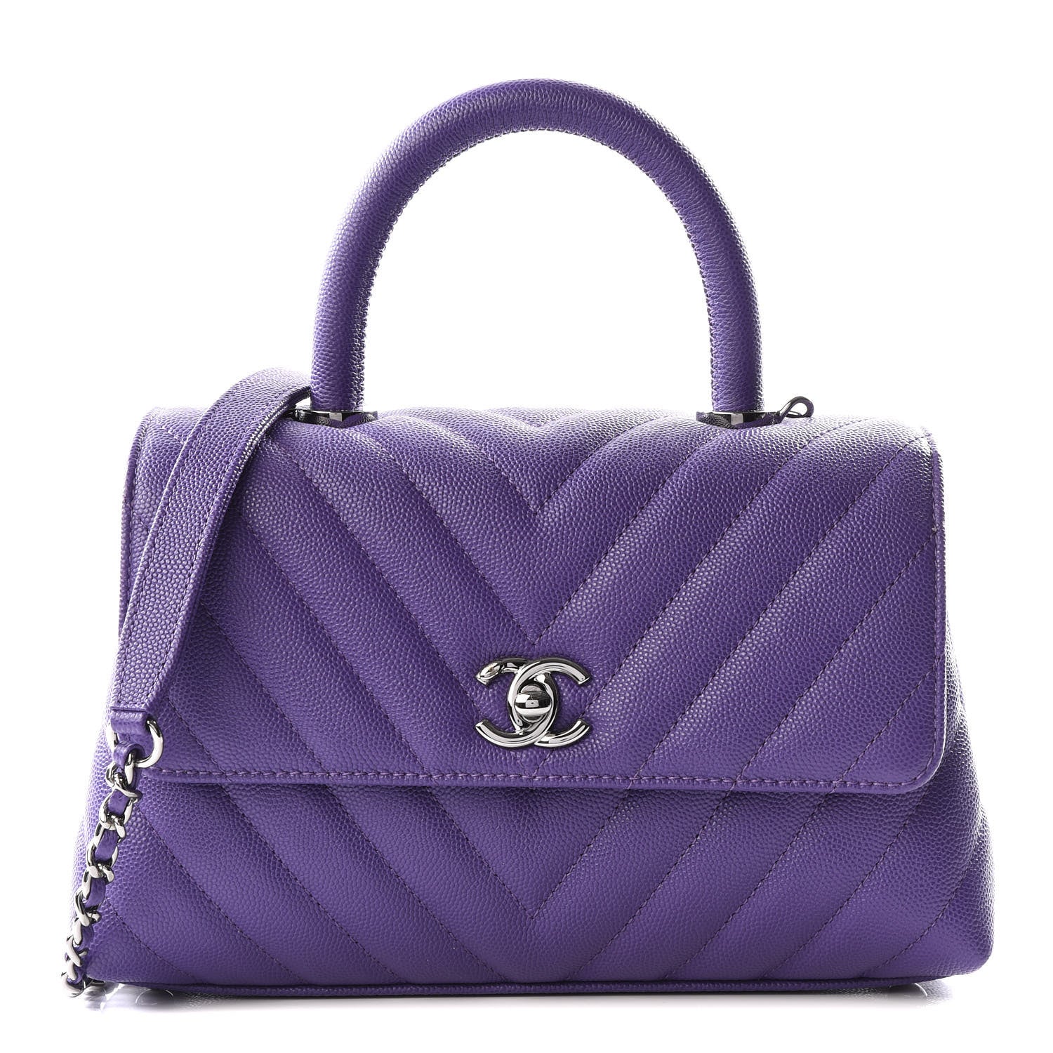 Chanel Caviar Chevron Quilted Mini Coco Handle Flap Purple 1 of 11