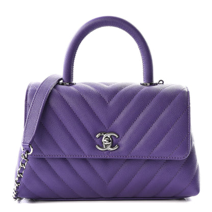Chanel Caviar Chevron Quilted Mini Coco Handle Flap Purple 1 of 11