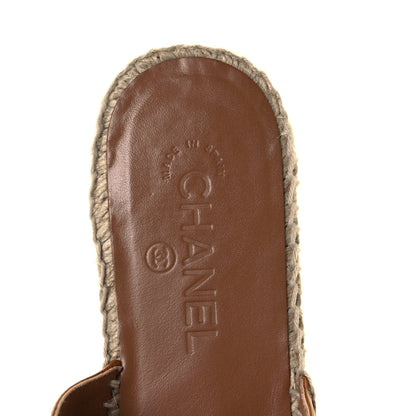 Chanel Calfskin CC Espadrille Mules 40 Light Brown 12 of 24