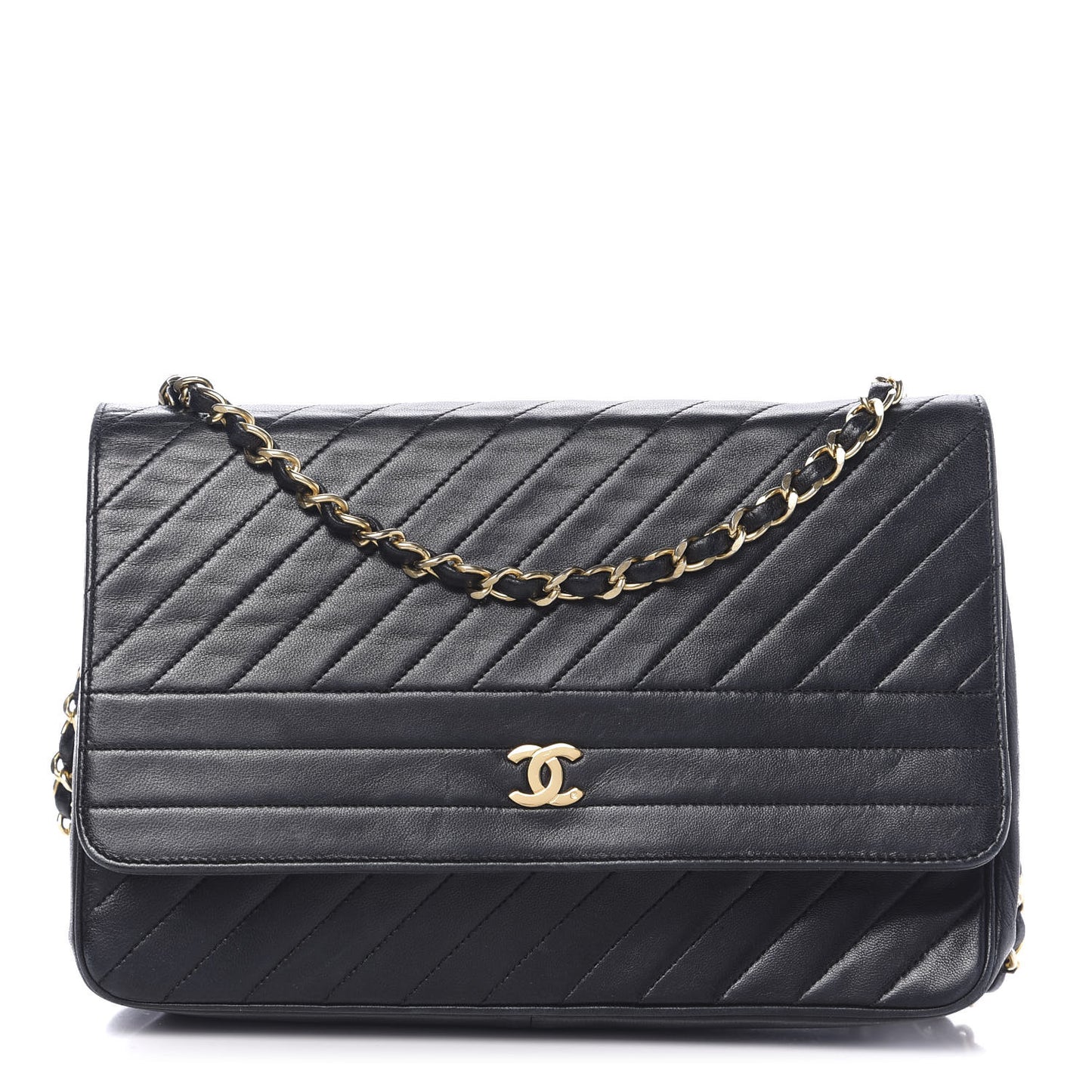 Lambskin Diagonal Quilted Small Single Flap Black