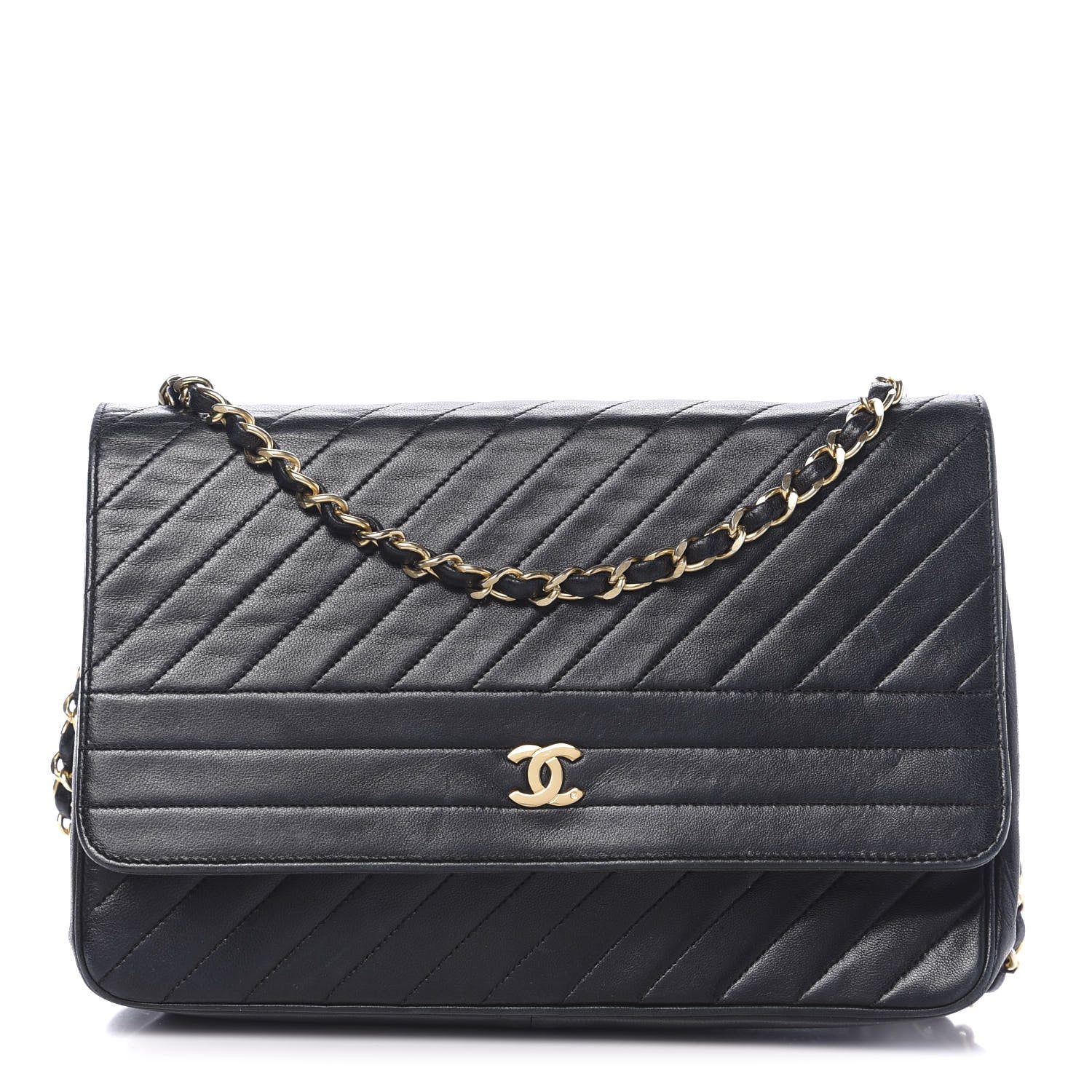 Chanel Lambskin Diagonal Quilted Small Single Flap Black 1 of 10