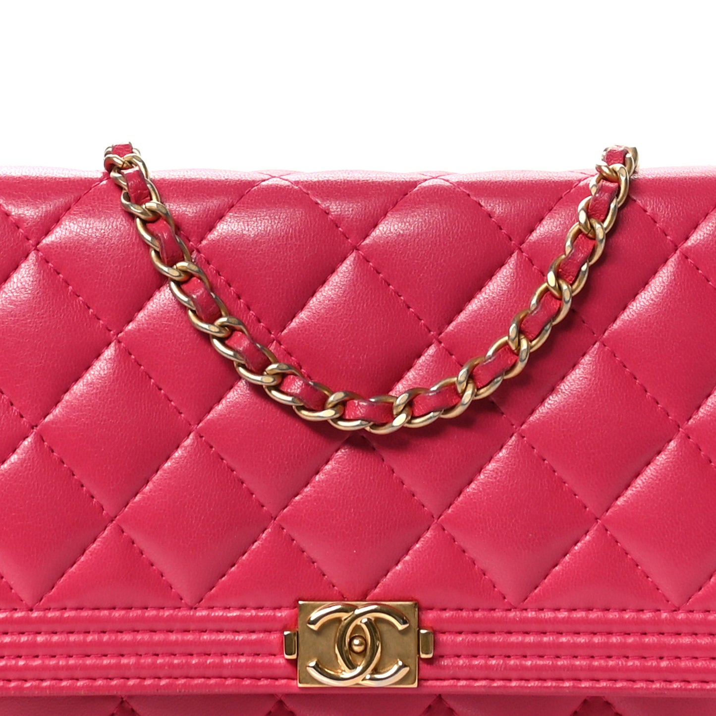 Lambskin Quilted Boy Wallet On Chain WOC Dark Fuchsia