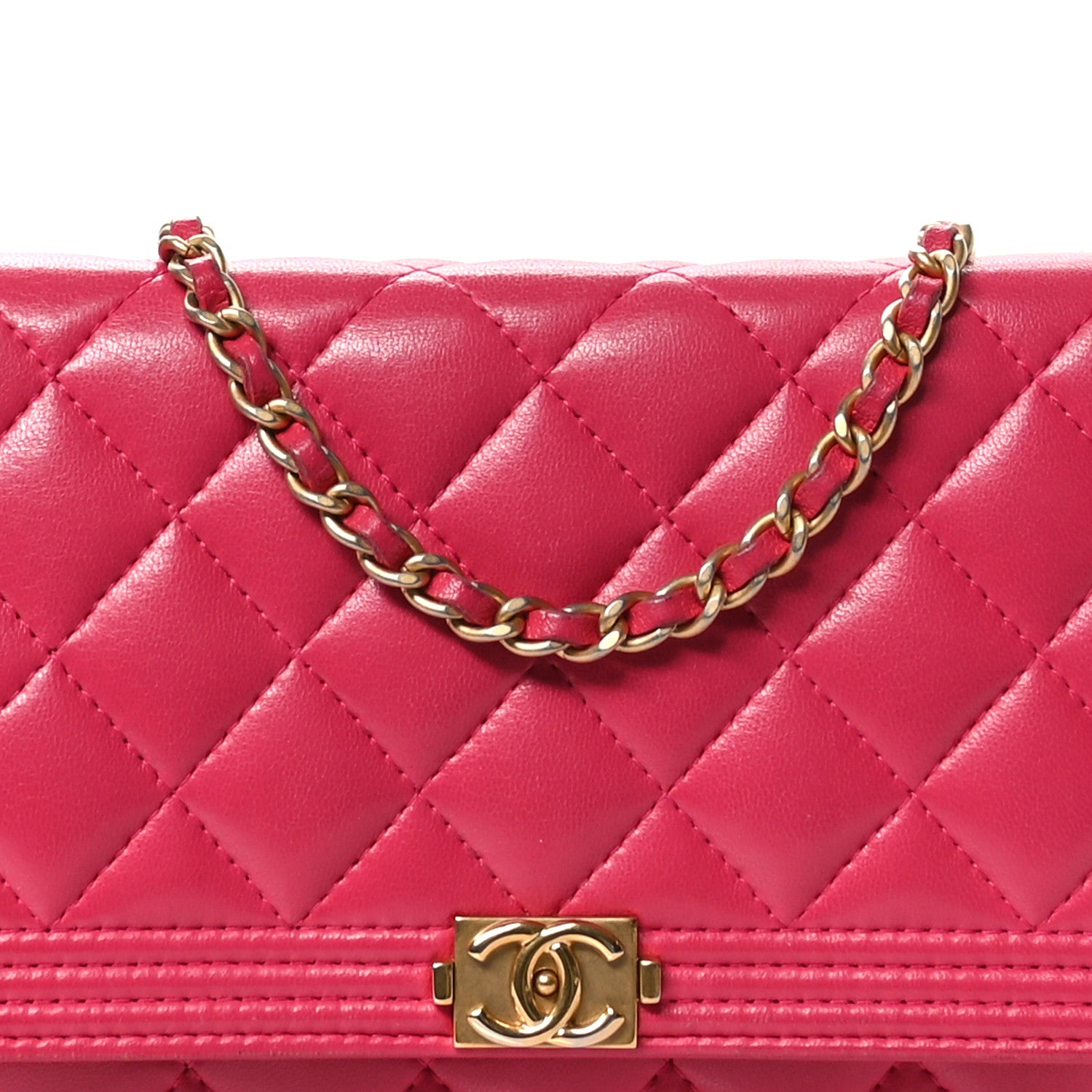 Chanel Lambskin Quilted Boy Wallet On Chain WOC Dark Fuchsia 9 of 14