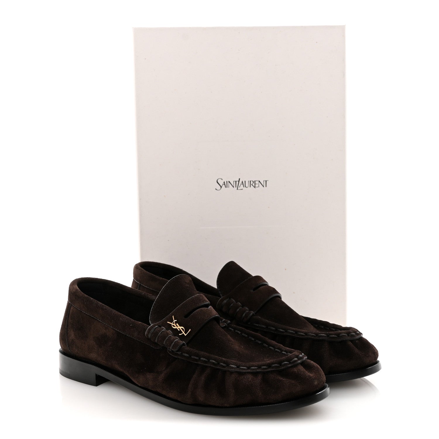 Saint Laurent Suede Le Loafer 15 Penny Slippers 38 Dark Chocolate 10 of 10