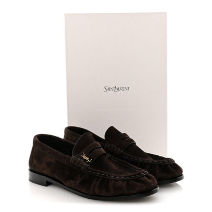 Saint Laurent Suede Le Loafer 15 Penny Slippers 38 Dark Chocolate 10 of 10