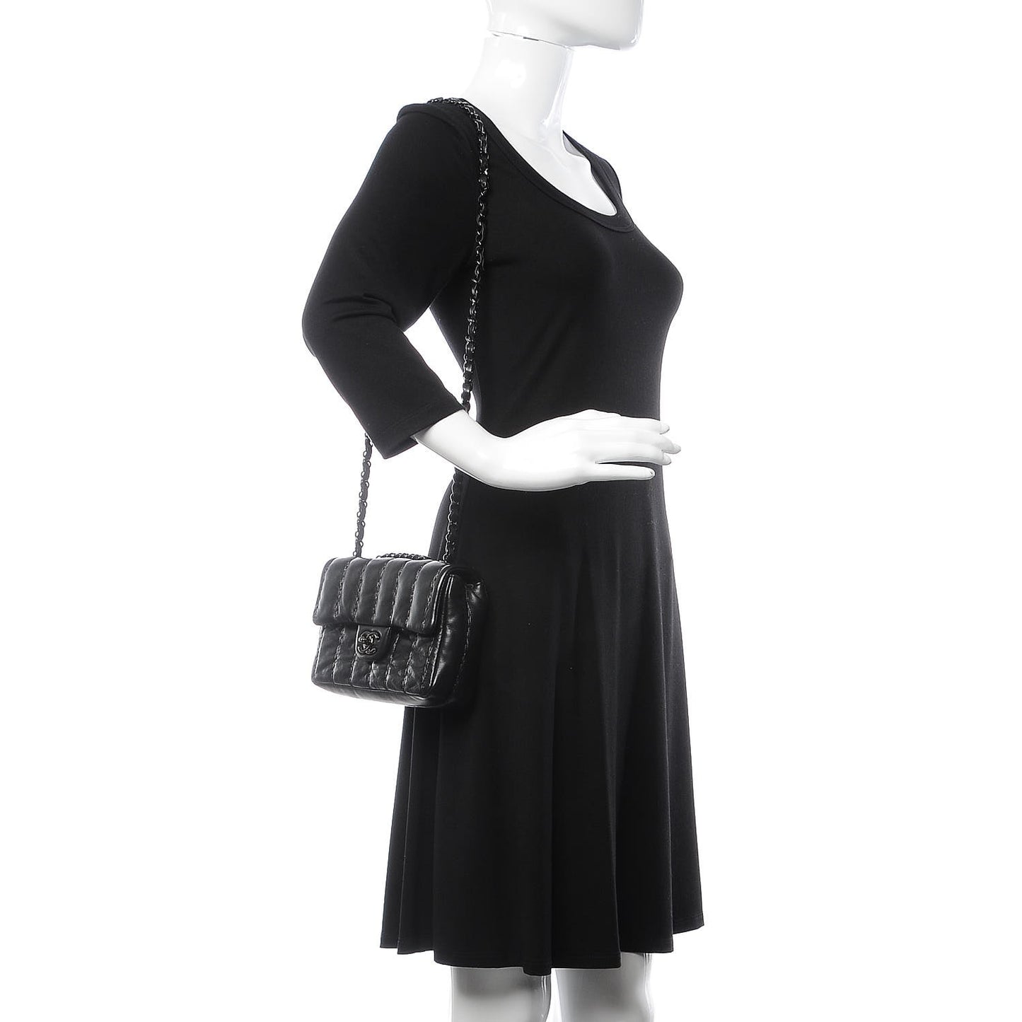 Lambskin Vertical Stitched Mini Flap Black