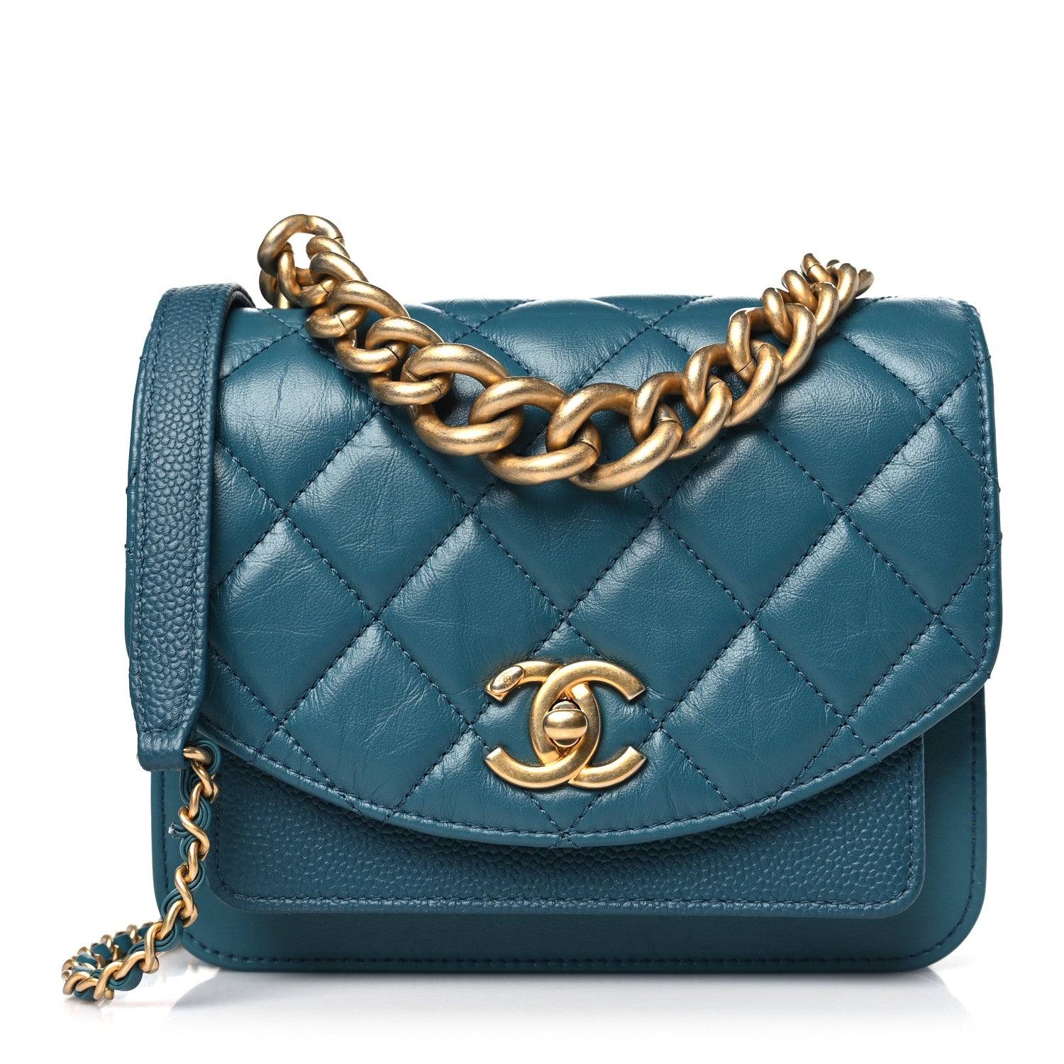 Chanel Calfskin Caviar Quilted Mini Chain Handle Flap Dark Turquoise 1 of 11