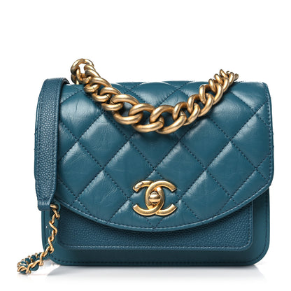Chanel Calfskin Caviar Quilted Mini Chain Handle Flap Dark Turquoise 1 of 11