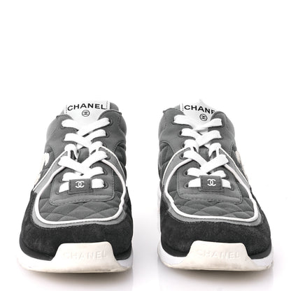 Chanel Fabric Suede Calfskin Quilted CC Sneakers 37 Dark Grey 3 of 7