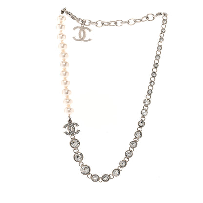 Chanel Pearl Crystal CC Choker Necklace Silver 3 of 5
