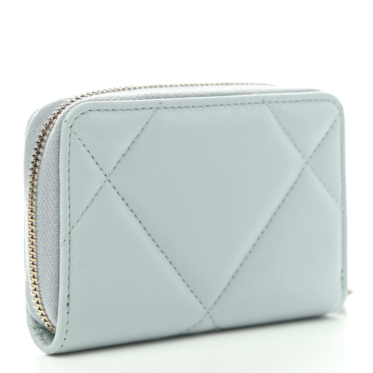 Chanel Lambskin Quilted Chanel 19 Zip Around Coin Purse Wallet Light Blue 3 of 8