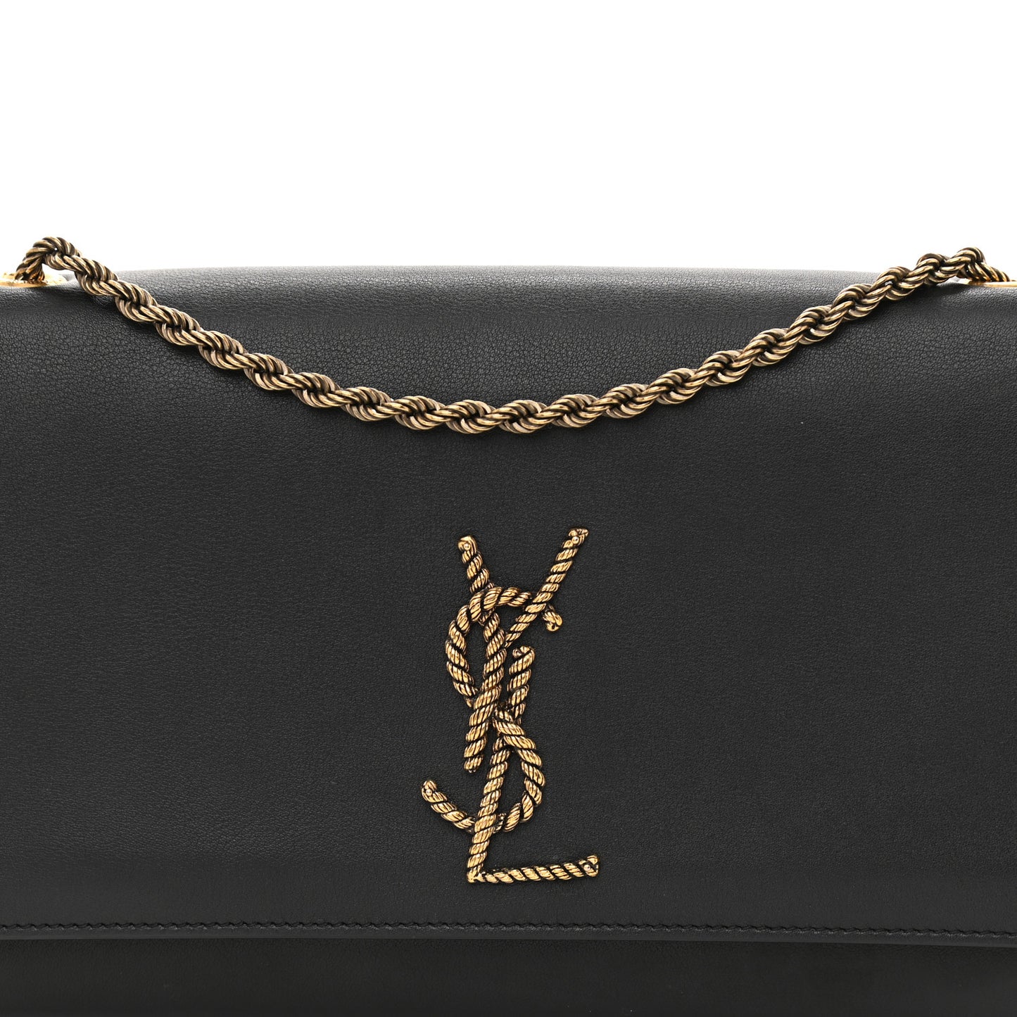 Smooth Calfskin Medium Braided Monogram Kate Satchel Black