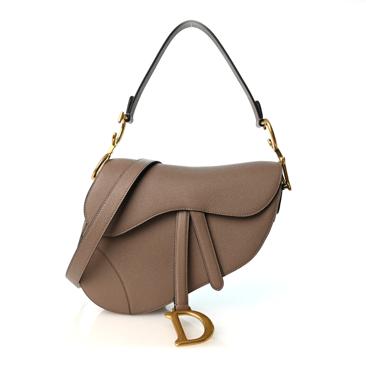 Christian Dior Grained Calfskin Saddle Bag With Strap Warm Taupe 1 of 10