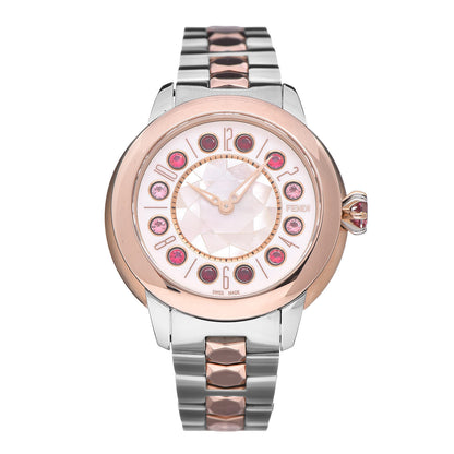 Fendi Stainless Steel Mother of Pearl Topaz Spinel 33mm Ishine Rotating Gem Two Tone Quartz Watch 1 of 9