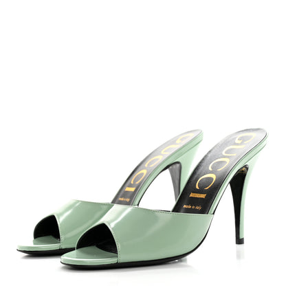 Gucci Polished Calfskin Scarlet Mid Heel Slide Sandals 39.5 Aqua Green 3 of 12