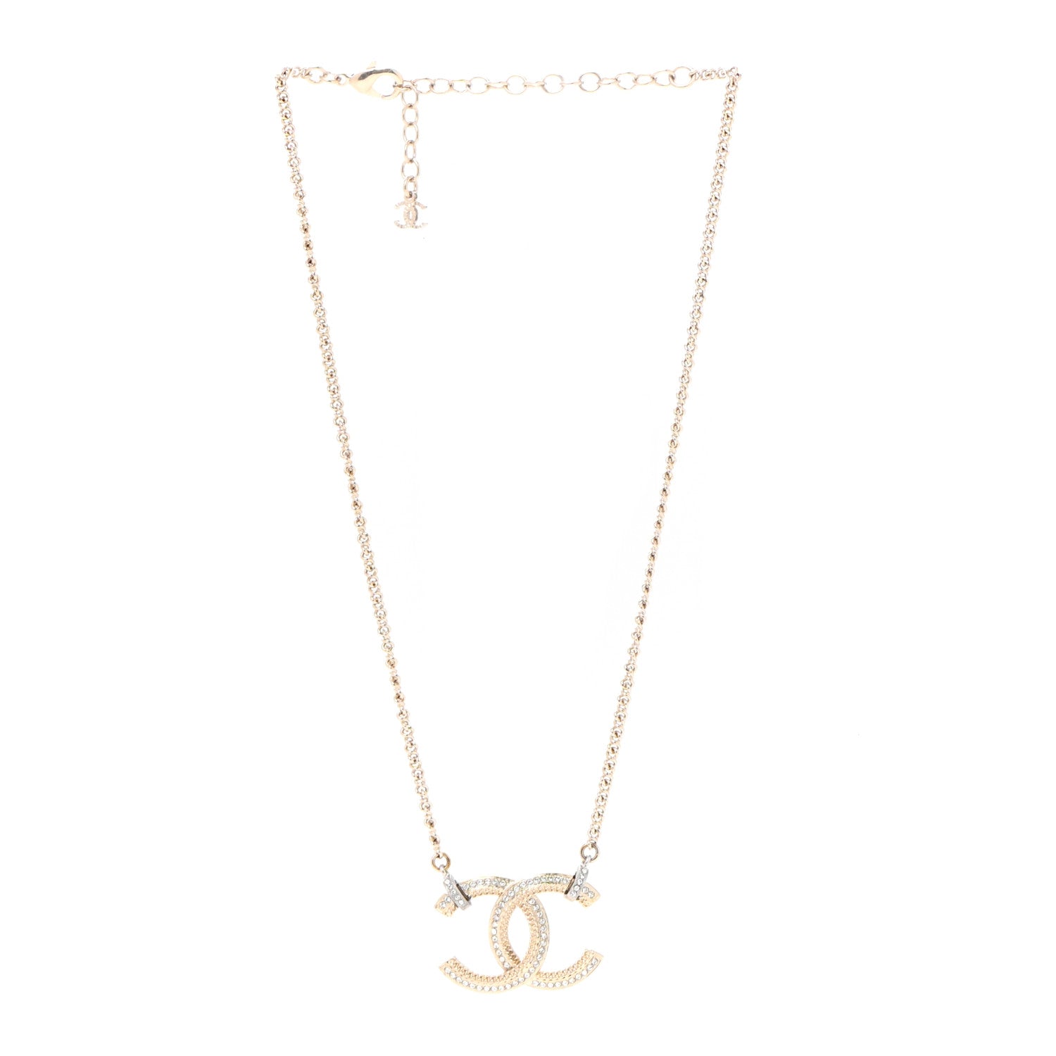Chanel Crystal CC Pendant Necklace Gold 3 of 7