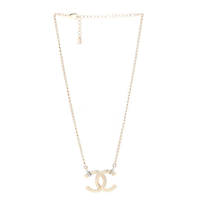 Chanel Crystal CC Pendant Necklace Gold 3 of 7