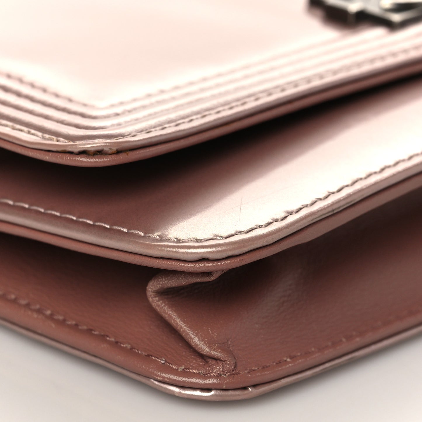 Metallic Glazed Calfskin Boy Wallet On Chain WOC Pink