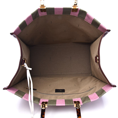 Fendi Raffia Vitello Seta Plexiglass Pequin Gingham Woven Large Fendi Sunshine Shopper Tote Military Rosa 5 of 11