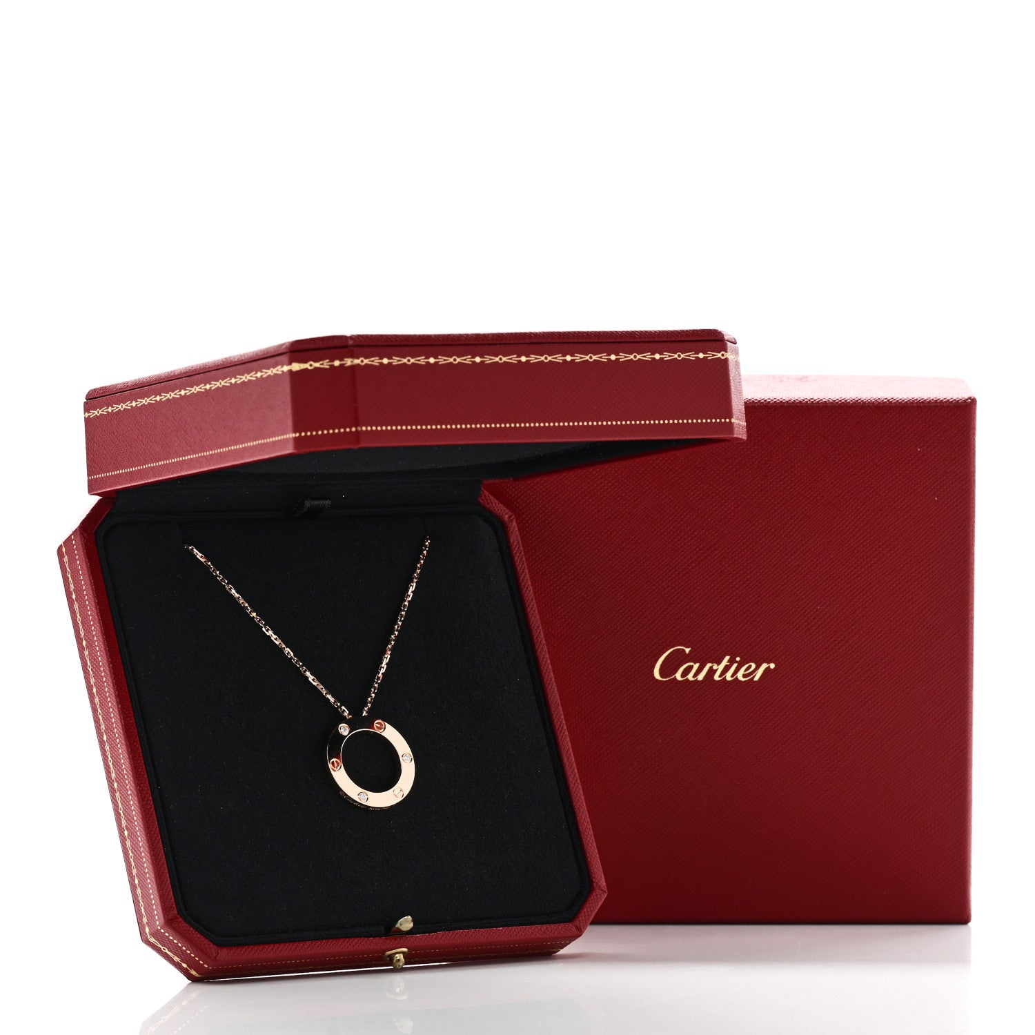 Cartier 18K Pink Gold 3 Diamonds LOVE Pendant Necklace 7 of 7