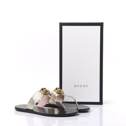 Gucci Nappa Silk Galassia GG Marmont Thong Flat Sandals 37 Platino 8 of 8