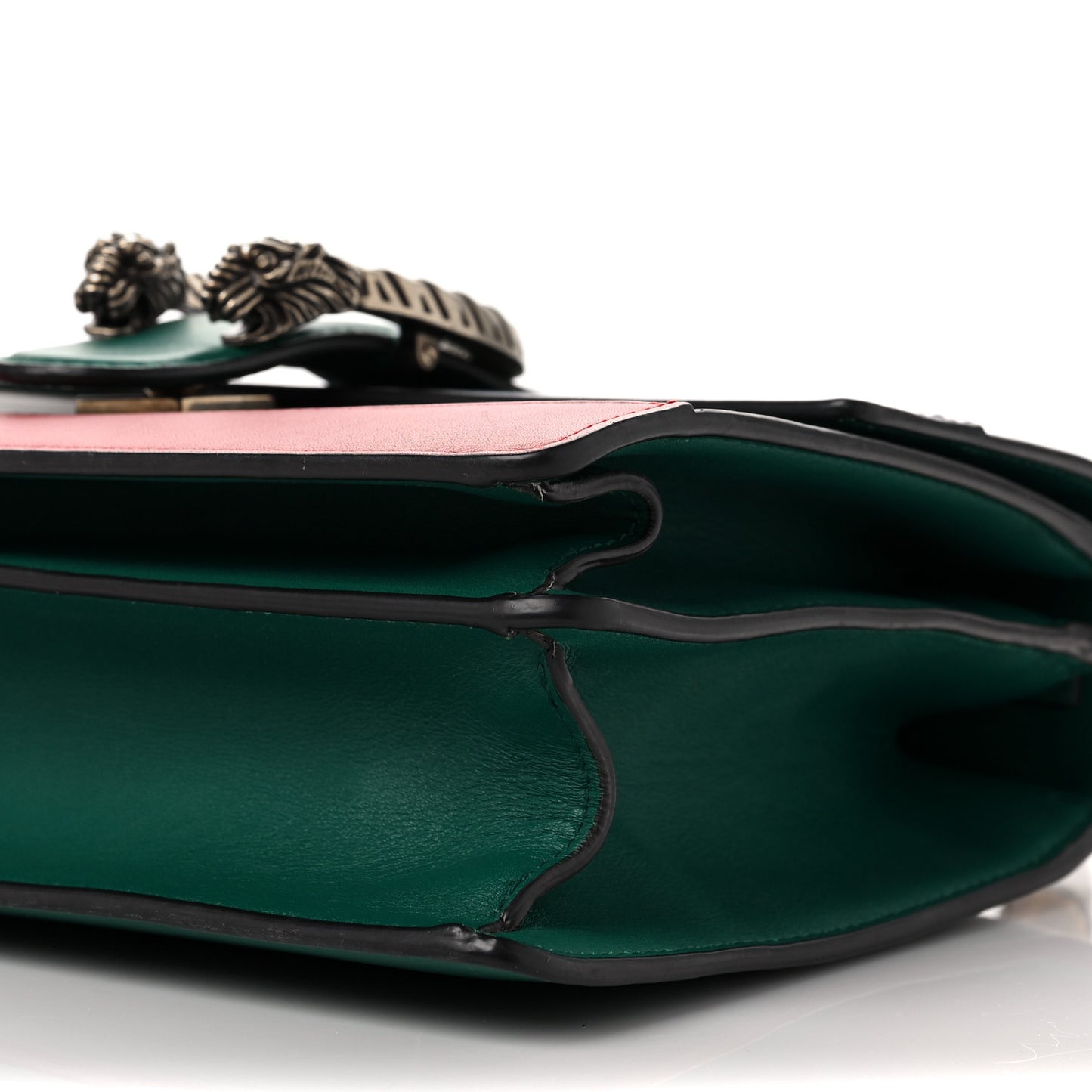 Moon Calfskin Web Medium Dionysus Bamboo Top Handle Bag Emerald Blue Hibiscus Red