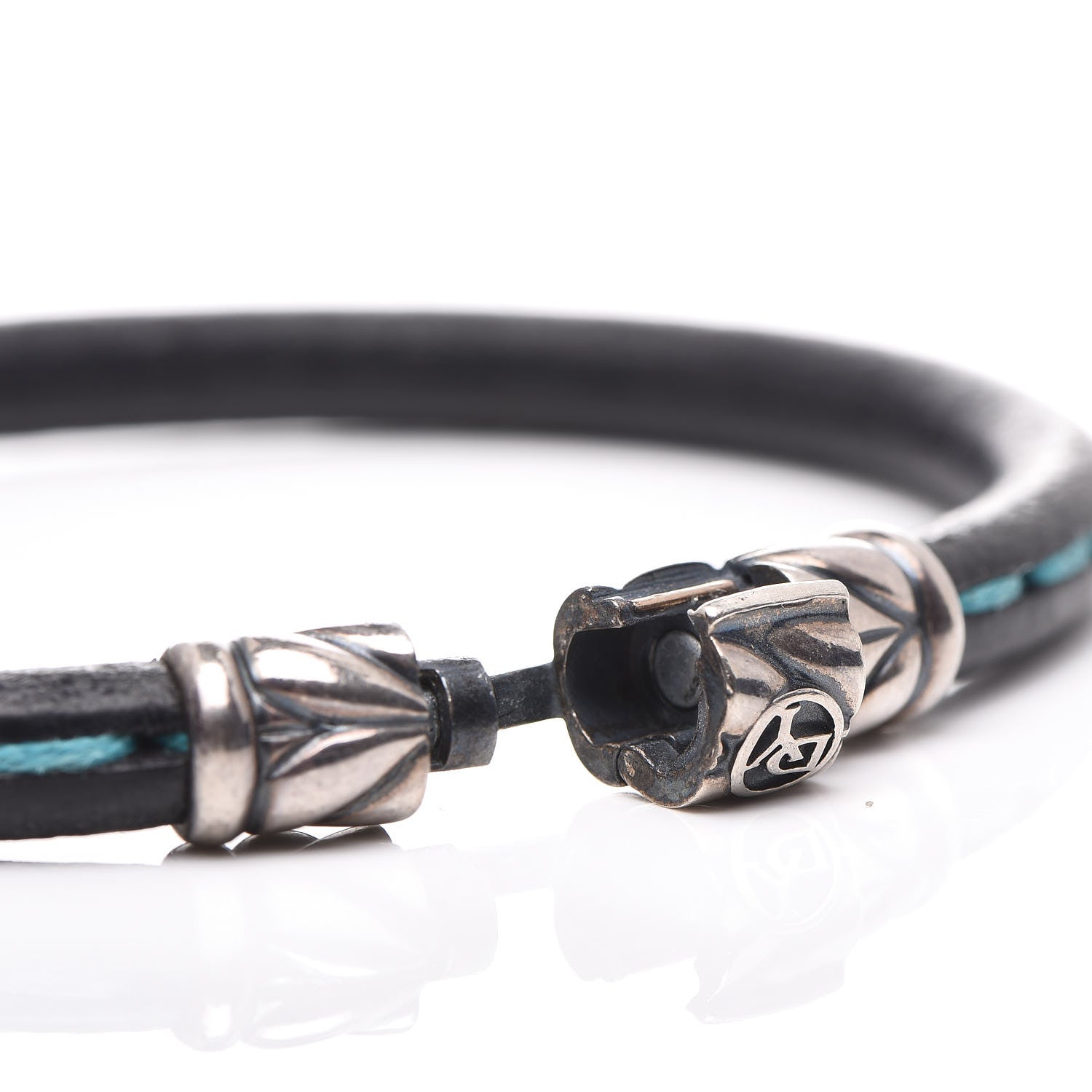 David Yurman Sterling Silver Calfskin 5mm Stitched Bracelet Blue 5 of 5