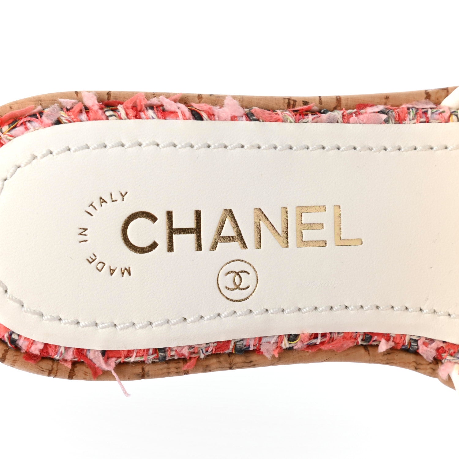 Chanel Tweed Cork Mule Sandal 35 Coral Red Pink 7 of 8