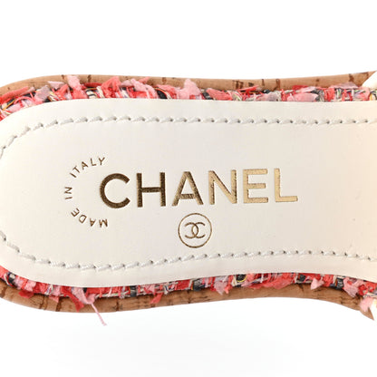 Chanel Tweed Cork Mule Sandal 35 Coral Red Pink 7 of 8