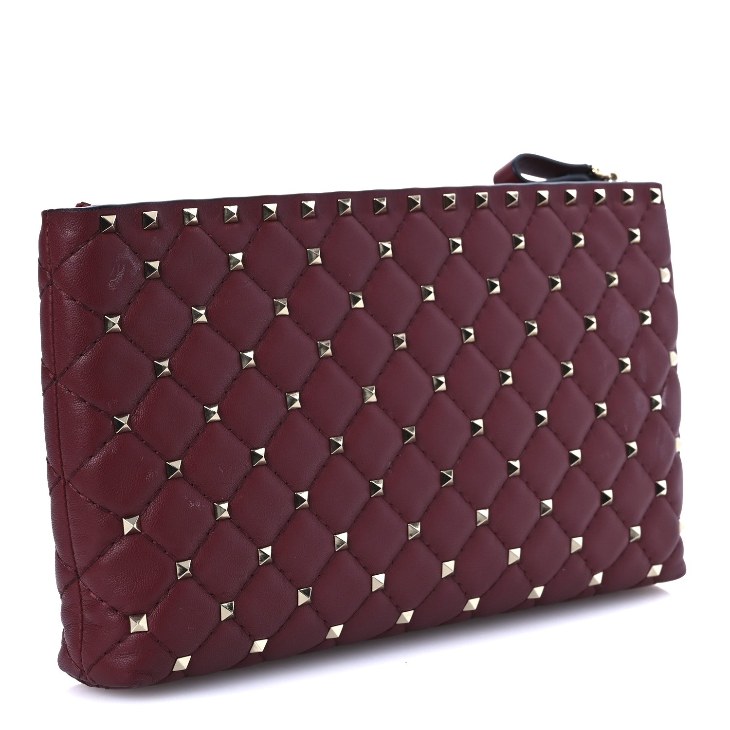 Valentino Garavani Nappa Rockstud Spike Side Slip Zip Clutch Rubino 2 of 12