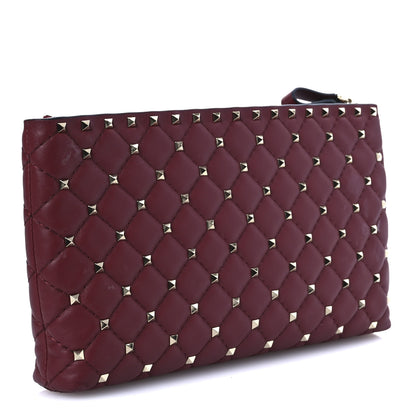 Valentino Garavani Nappa Rockstud Spike Side Slip Zip Clutch Rubino 2 of 12