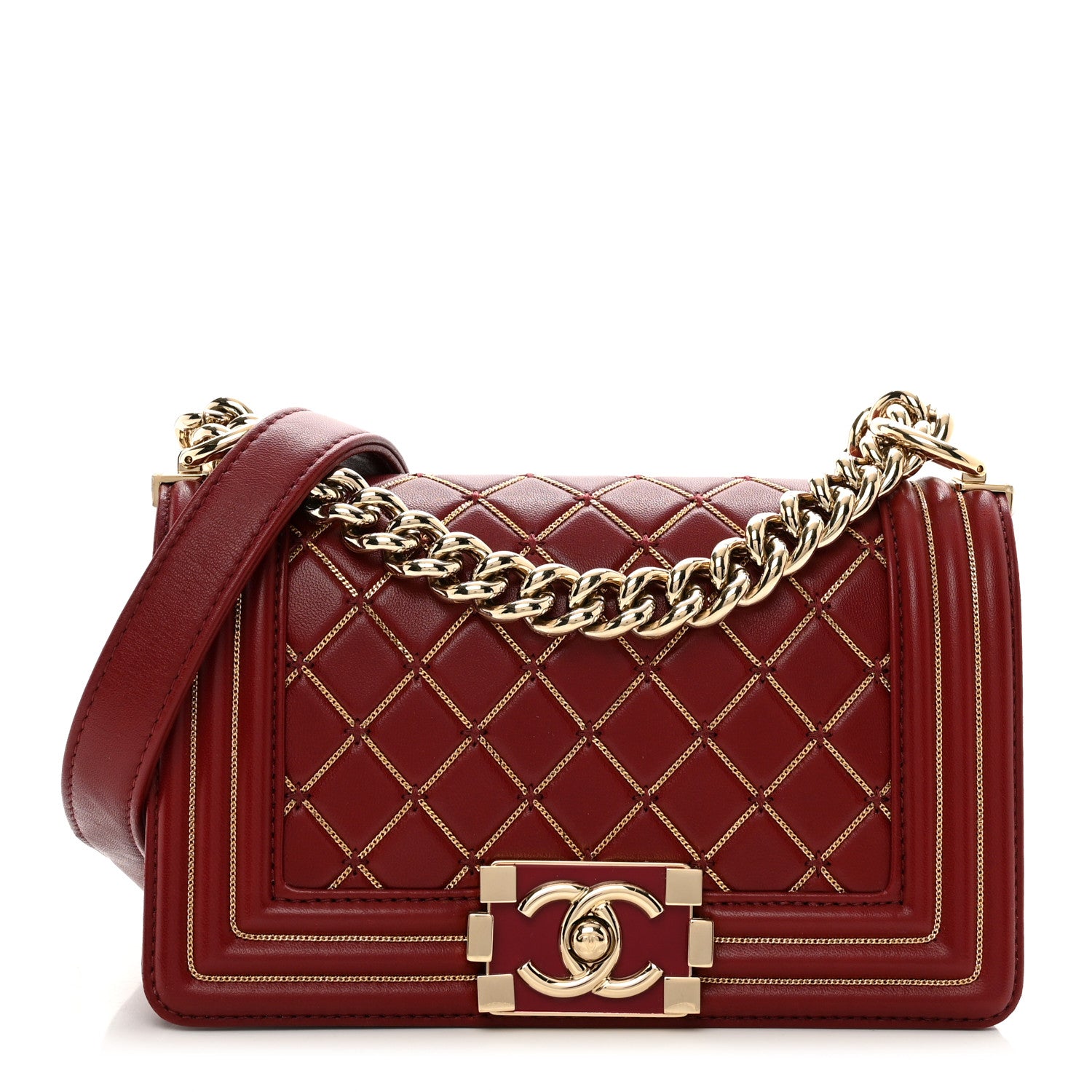 Chanel Lambskin Quilted Small Chain Detail Boy Flap Red 1 of 10