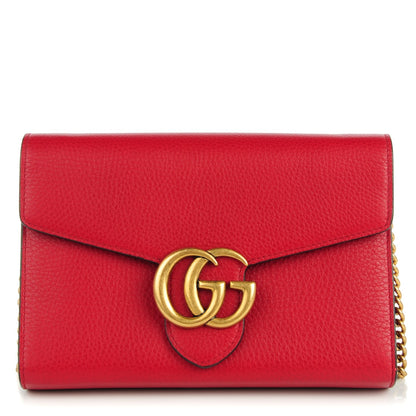 Gucci Calfskin GG Marmont Chain Wallet Vulcanic Red 1 of 7