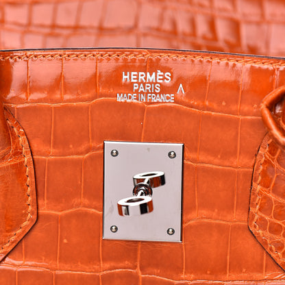 Hermes Shiny Porosus Crocodile Birkin 35 Orange 8 of 33