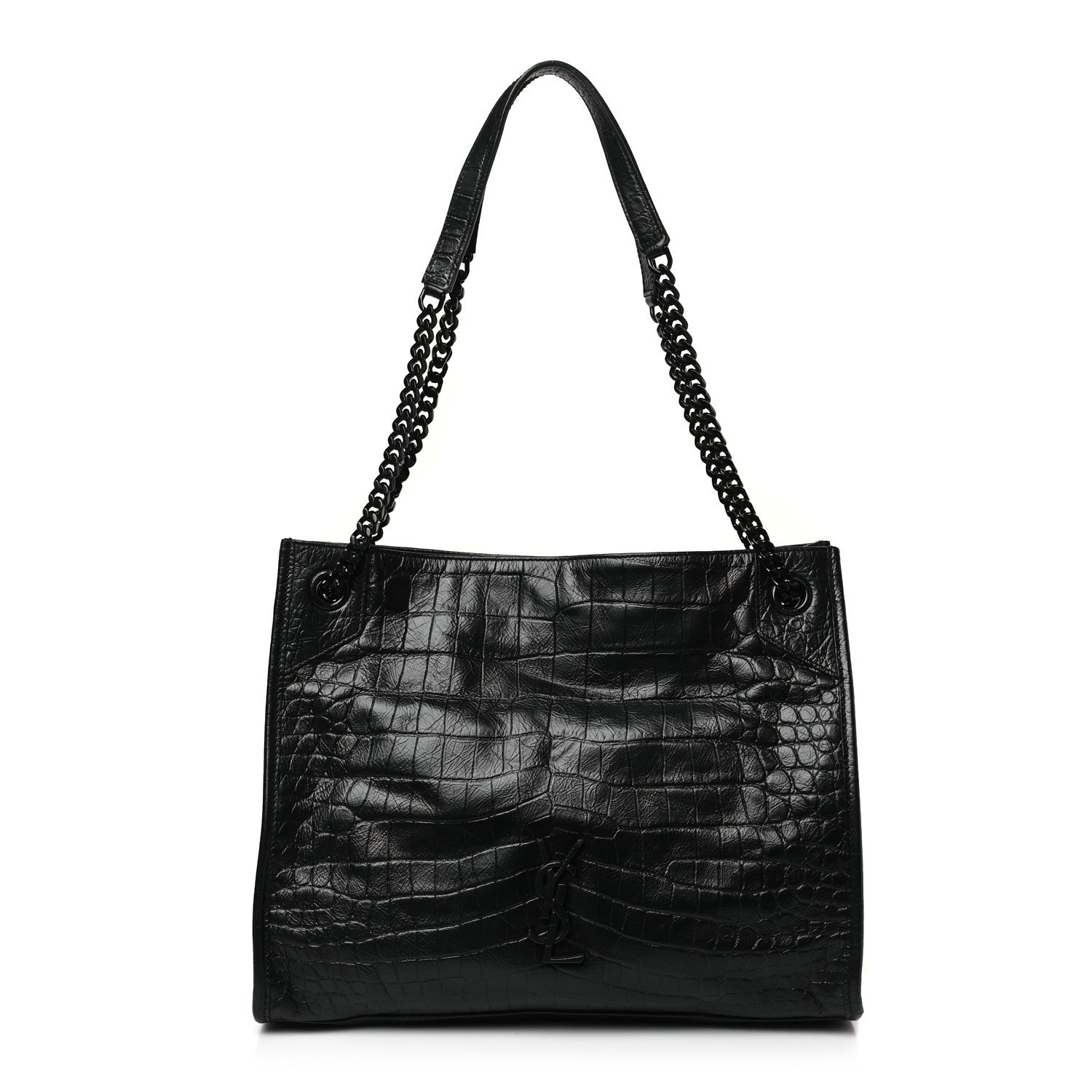 Saint Laurent Calfskin Crocodile Embossed Monogram Medium Niki Shopping Bag Black 1 of 9