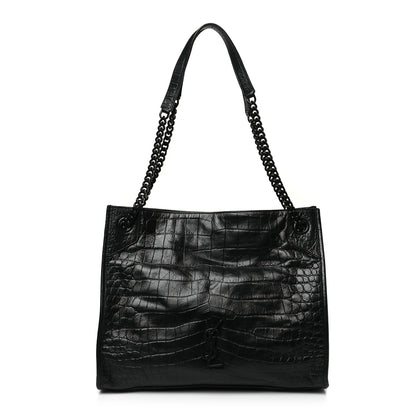 Saint Laurent Calfskin Crocodile Embossed Monogram Medium Niki Shopping Bag Black 1 of 9