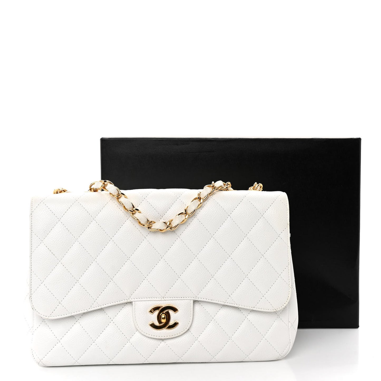 Caviar Quilted Jumbo Single Flap White