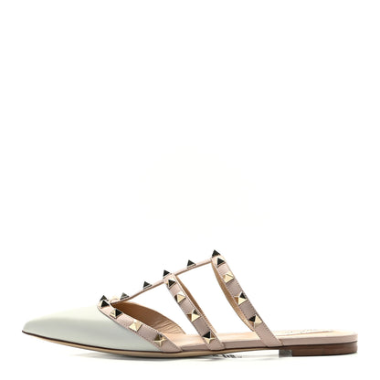 Valentino Garavani Calfskin Rockstud Flat Cage Mules 38 Opal Grey Poudre 1 of 11