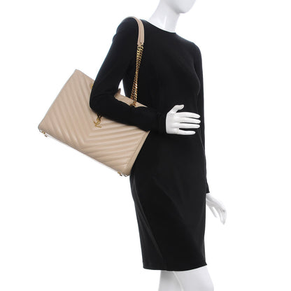 Saint Laurent Grain De Poudre Matelasse Chevron Monogram Shopping Bag Nude Powder 2 of 9